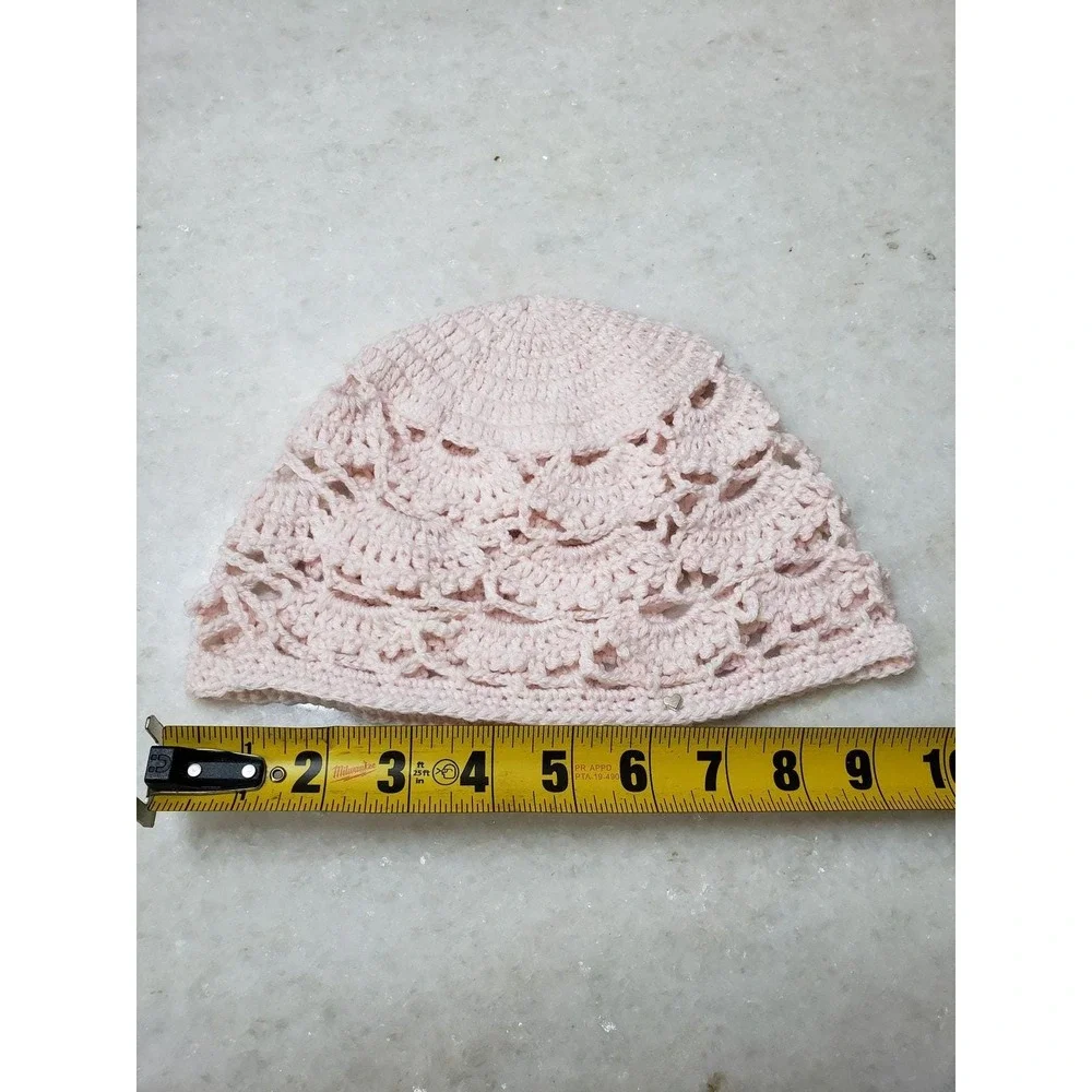 Handmade Crochet Chain Mesh Beanie Knit Cottage Mystic Fairy Lacy Coquette Pink